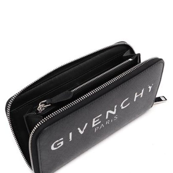 Givenchy Iconic "Givenchy Paris" Logo Print Zip Black Wallet NWT - Picture 6 of 16